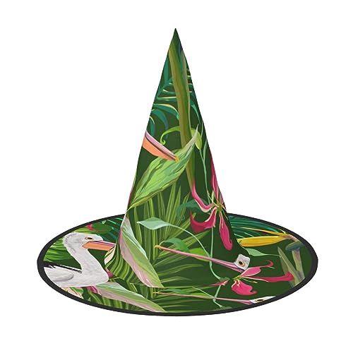 ZORIN Sombreros de bruja de Halloween para mujer, disfraz de plantas tropicales con pelícanos, sombrero de mago, accesorio de decoración de bruja para vacaciones, fiesta de Halloween