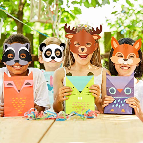 12 Máscaras de Animales de Niños Máscaras de Dibujos Animados de Animales de Amigos de Bosque Fiesta de Disfraces de Tema de Animales Bosque Selva para Decoración de Cumpleaños Halloween