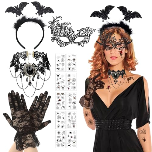 5 piezas máscaras disfraz, disfraz de baile de máscaras, steampunk, accesorios para mujer, disfraz gótico, joyas, collar, máscara veneciana, para Halloween, baile de máscaras, carnaval, graduación,