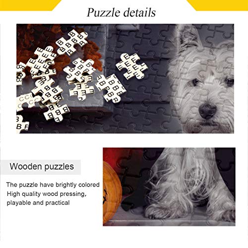 ALKOY Halloween White Terrier Dog Jigsaw Puzzle Black Dracula Cloak 1000 Piezas Rompecabezas Educativo Intelectual Descompresión Juego Divertido para Niños Adultos Hogar Decoración de Pared