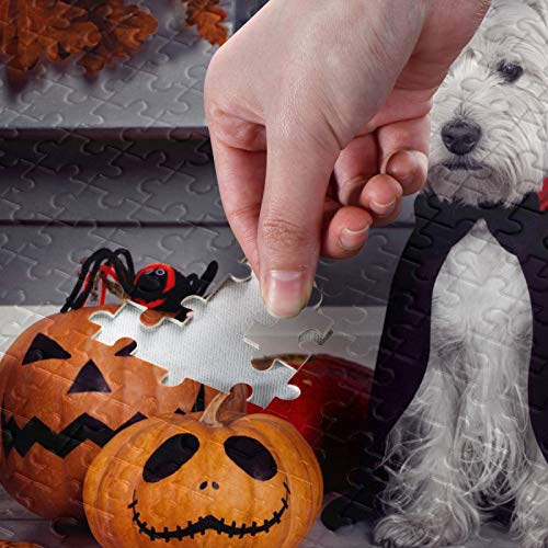 ALKOY Halloween White Terrier Dog Jigsaw Puzzle Black Dracula Cloak 1000 Piezas Rompecabezas Educativo Intelectual Descompresión Juego Divertido para Niños Adultos Hogar Decoración de Pared