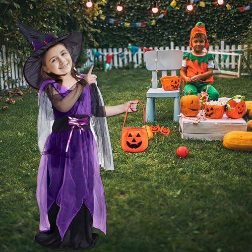 Ansamy Disfraz Halloween Bruja Niñas Vestido de Bruja con Sombrero, Disfraces de Bruja Witch para Halloween Carnaval Cosplay (150)