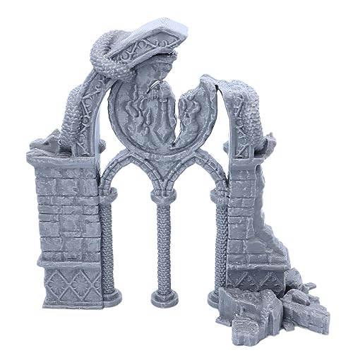 Arco de dragón arruinado de 28 mm, paisaje de ruinas para juegos de mesa, Wargames Quest Dungeon Door Arch Scatter Fantasy Terrain Props Figuras