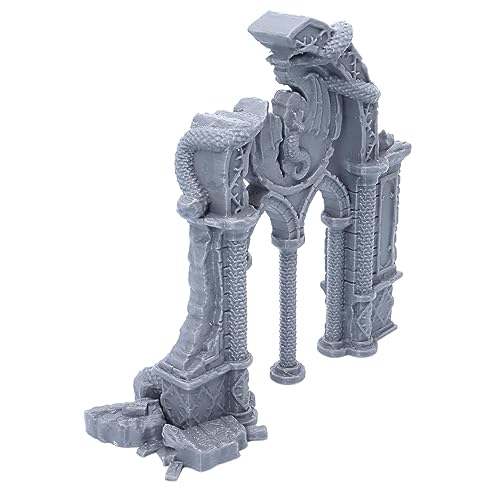 Arco de dragón arruinado de 28 mm, paisaje de ruinas para juegos de mesa, Wargames Quest Dungeon Door Arch Scatter Fantasy Terrain Props Figuras