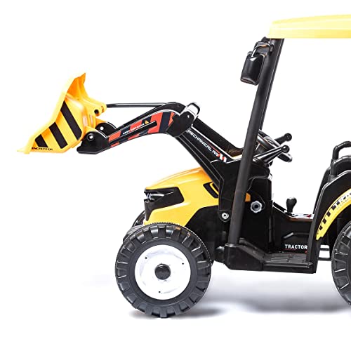 ATAA Farmer 24v - Amarillo- Tractor eléctrico para niños XXL con Potente batería de 24v, Pala Amovible, Remolque Luces música y Mando para Padres.