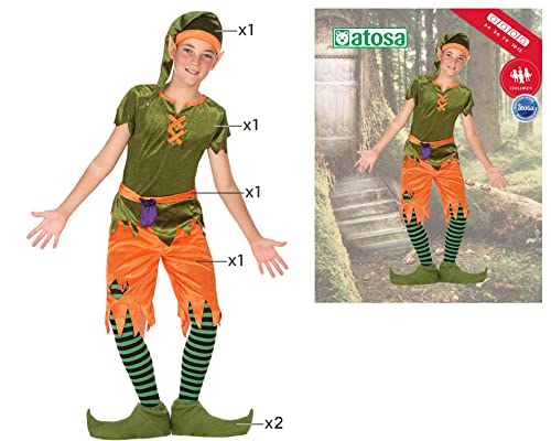 Atosa disfraz duende niño infantil naranja verde 5 a 6 años