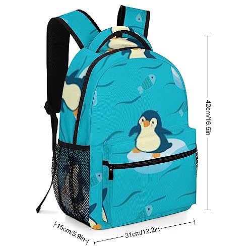 BALII - Mochila divertida de pingüino comiendo un pez, mochila escolar para niños pequeños, bolsa de viaje para mujeres, hombres, niñas y niños, Divertido pingüino comiendo un pez, 11x30x41 CM