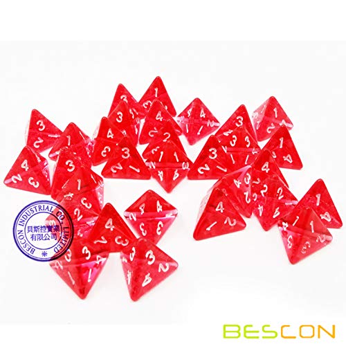 Bescon Mini Transparent Red D4 Dice 30pcs Healing Potion Bottle, 30pcs Roleplaying Mini Red Gem D4 Dice Healing Potion Pack in Glass Jar