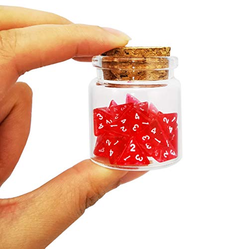 Bescon Mini Transparent Red D4 Dice 30pcs Healing Potion Bottle, 30pcs Roleplaying Mini Red Gem D4 Dice Healing Potion Pack in Glass Jar