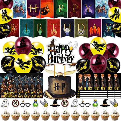 BlinBlin Decoraciones de cumpleaños para fiestas de Hary Pot, decoraciones mágicas de cumpleaños, decoraciones mágicas para fiestas temáticas de 9¾ HP, decoraciones de globos fiestas cumpleaños