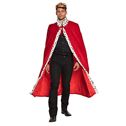 Boland 36101 - Abrigo de rey deluxe, túnica de 130 cm de largo, rojo-blanco-negro, piel falsa punteada, aspecto de armiño, casa real, gobernante, carnaval, fiesta de disfraces, fiesta temática