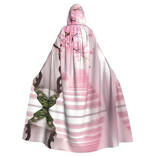Capa con capucha para adultos con diseño de escalera de cerezo rosa, capa con capucha, disfraz de Halloween para mujeres y hombres, disfraz de fiesta de máscaras., Negro -, talla única