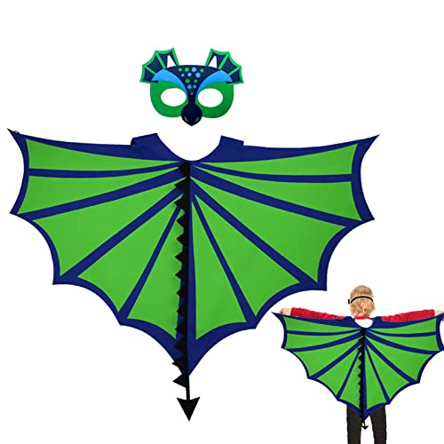 Capa de Dinosaurio Niño, disfraz de alas de dinosaurio con máscara de dinosaurio, alas de dragón, capa de dragón para niños, disfraces para niños, cosplay, Halloween y disfraces 3-9 años (Verde)