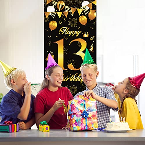 Cartel de 13 cumpleaños, cartel de 13 cumpleaños, decoración de puerta con texto en inglés Happy 13 cumpleaños, suministros de fiesta para niños y niñas que animan a 13 años, mesa de fiesta para