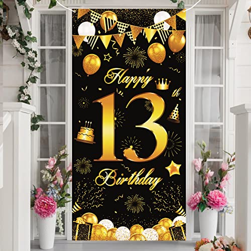 Cartel de 13 cumpleaños, cartel de 13 cumpleaños, decoración de puerta con texto en inglés Happy 13 cumpleaños, suministros de fiesta para niños y niñas que animan a 13 años, mesa de fiesta para