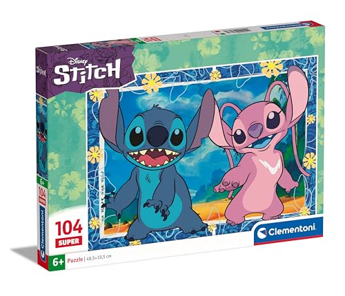 Clementoni- Disney Stitch Supercolor Stitch-104 Piezas-Puzzle para niños de 6 años, Rompecabezas de Dibujos Animados-Made in Italy, Color multilingüe (27573)