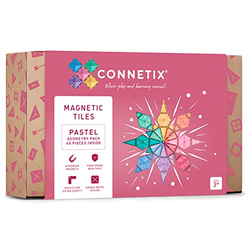 Connetix Azulejos 40 piezas de geometría pastel Paquete de azulejos magnéticos | Donde jugar y aprender se conectan