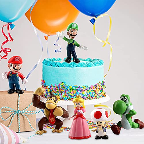 Dilightnews Minifiguras de Super Mario, 6 Piezas, Decoración de Pastel de Cumpleaños, Tartas, Fiesta, Mesa