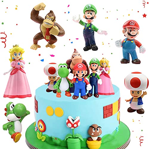 Dilightnews Minifiguras de Super Mario, 6 Piezas, Decoración de Pastel de Cumpleaños, Tartas, Fiesta, Mesa