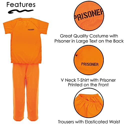 Disfraz de prisioneros unisex para adultos, con puños, talla grande, camiseta de prisionero naranja, pantalones anaranjados a juego, esposas de apoyo, policías y ladrones, disfraz de Halloween