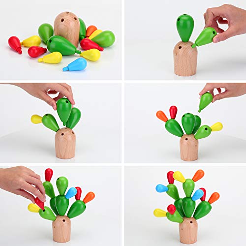EKKONG Rompecabezas de Cactus de Madera，Juguetes Montessori de Madera，Niños equilibrando Bloques de construcción de Cactus (Higo chumbo)