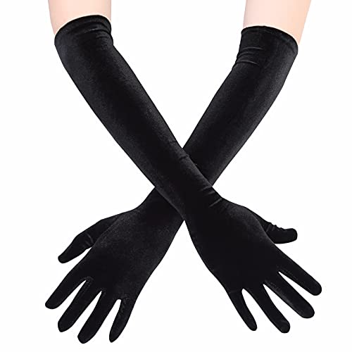 EORUBE guantes largos de ópera para mujer, guantes de terciopelo de los años 20, guantes elásticos hasta el codo para disfraz de Halloween (Negro)