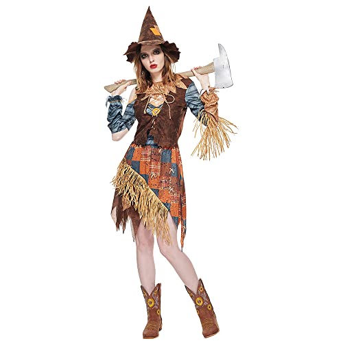 EraSpooky Disfraz Espantapájaros de Mujer Adulta para Halloween,Carnaval,Ropa de Fiesta Temática para Hombres y Damas,Disfraz de Pareja de Halloween