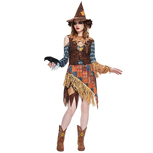 EraSpooky Disfraz Espantapájaros de Mujer Adulta para Halloween,Carnaval,Ropa de Fiesta Temática para Hombres y Damas,Disfraz de Pareja de Halloween