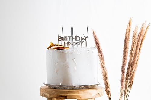 Folat B.V.-Folat 24207 Juego de velas 'Happy Birthday' Plateado-2 cm Adornos para pasteles cumpleaños, aniversario de Bodas, Graduación, baby shower, fiesta de niños, color silver