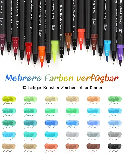 Forever Speed Dual Brush Pen Set, 60 colores Pinceles Rotuladores con Dos Puntas, Rotuladores de doble fibra, 0,4 mm, Fineliner 1-2 mm Rotuladores de Acuarela