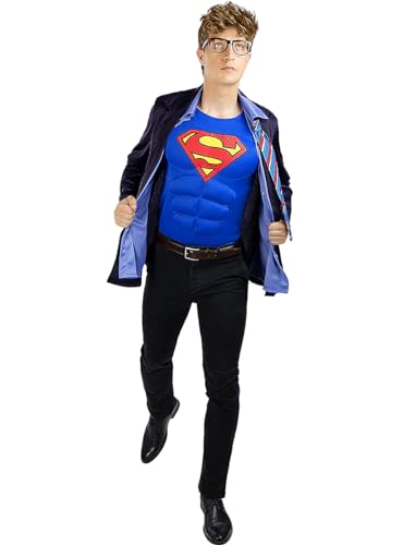 Funidelia | Disfraz Clark Kent para hombre Hombre de Acero, Superhéroes, DC Comics, Justice League - Disfraces para adultos, accesorios para Fiestas, Carnaval y Halloween - Talla L-XL - Negro