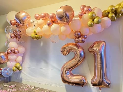 Globo de cumpleaños de 5 años rosa oro – 101 cm Globo número 5 rosa oro – Decoración de cumpleaños de 5 años – Decoración de fiesta – Vuela gracias al helio…