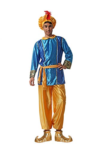 Gojoy shop- Disfraz de PAJE para Hombres Navidad Carnaval (Contiene Gorro, Cinturón, Camiseta, Pantalón y Mochila de Cuerdas.4 Tallas Diferentes) (Azul)