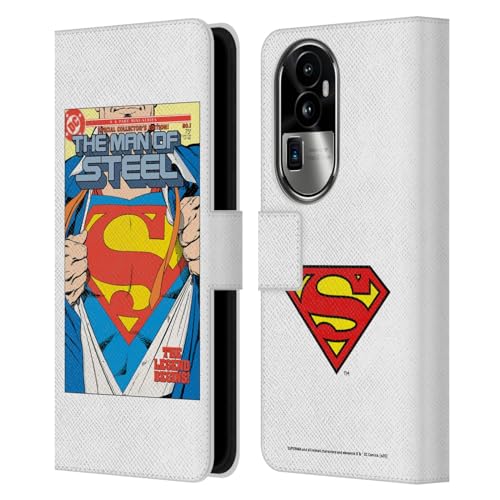 Head Case Designs Licenciado Oficialmente Superman DC Comics El Hombre de Acero 1 Portadas de cómics Famosos Carcasa de Cuero Tipo Libro Compatible con OPPO Reno10 Pro+