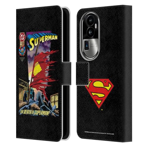 Head Case Designs Licenciado Oficialmente Superman DC Comics La Muerte Portadas de cómics Famosos Carcasa de Cuero Tipo Libro Compatible con OPPO Reno10 Pro+