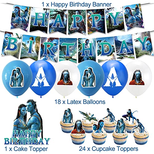 Hilloly Avatar Decoración de Cumpleaños, 44 Piezas de Avatar Decoraciones para Fiestas de cumpleaños, Incluyen Happy Birthday Banner Globos Cake Toppe Cupcake Toppers, para Fiesta para Niños
