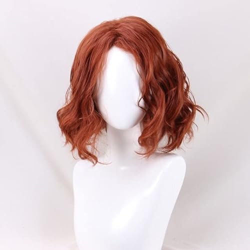 Infinity War Black Widow Natasha Romanoff Short Orange Curly Hair sintético Cosplay peluca + gorro de peluca   como la imagen