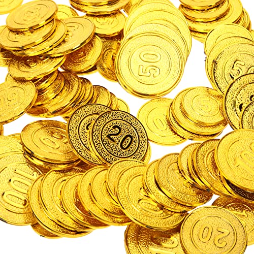 jojofuny 100 Piezas Moneda De Juguete Pirata Los Niños Fingen Jugar Monedas Dinero De Utilería De La Película Moneda Tesoro Moneda Decorativa Moneda del Juego Alumnos Joyas El Plastico