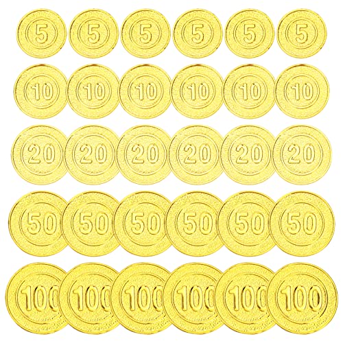 jojofuny 100 Piezas Moneda De Juguete Pirata Los Niños Fingen Jugar Monedas Dinero De Utilería De La Película Moneda Tesoro Moneda Decorativa Moneda del Juego Alumnos Joyas El Plastico