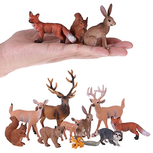 JOKFEICE - Juego de 10 Figuras de Animales del Bosque de plástico, Modelo de acción, Proyecto científico, Juguetes educativos, Regalo de cumpleaños, decoración de Pastel para niños