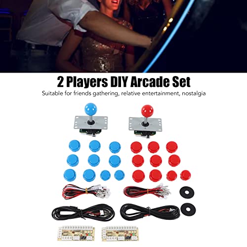 Juego de 2 jugadores DIY Arcade, Joystick Arcade y botones Sello a prueba de polvo Cable USB dedicado para entretenimiento (azul y rojo)