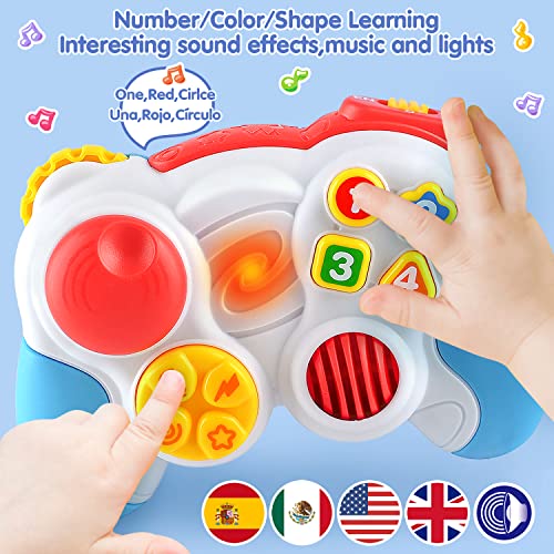 Juguete controlador de bebé – Juguetes bilingües de aprendizaje en español e inglés, control de videojuegos de simulación y combo de control remoto de TV con música y luz, regalo de cumpleaños de