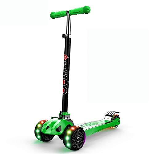 Kids Kick Scooter, Manillar Ajustable de 3 Ruedas Ligero para dirigir con Luces de LED para niños de 3 a 12 años (Color : Verde)