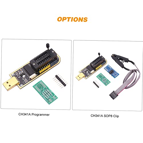 KOCAN Programador CH341A con Clip, Programador USB CH341A BIOS Flasher Circuitos lógicos programables con Clip de Flash SOP8 Adecuado para Chip de la Serie 24/25