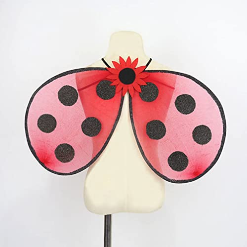 Ladybird Ladybug Wings Fairy Destino de Disfraces Vestir Alas Manchadas para Ni?as Bi?os Cumplea?os Role Play Cosplay Play Play Accessory Red