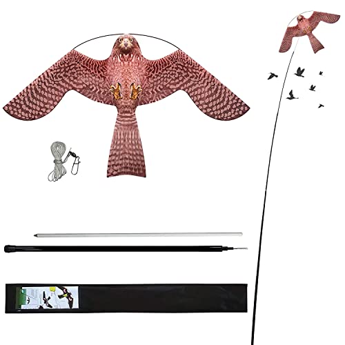 Laptony espantapájaros Cometa voladora Cultivos Protector de Aves halcón Cometa voladora para el jardín y la Granja Cometa con Poste telescópico de 4 m