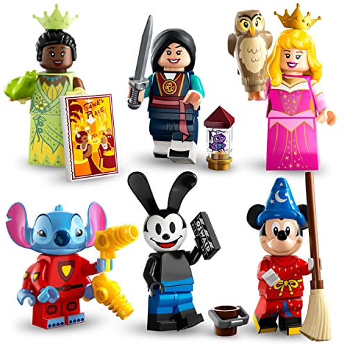 LEGO 71038 Minifiguras Edición Disney 100, 1 de 18 Personajes para Coleccionar, Mickey Aprendiz de Brujo, Stitch, Mulán y Más (Unidad Escogida al Azar)