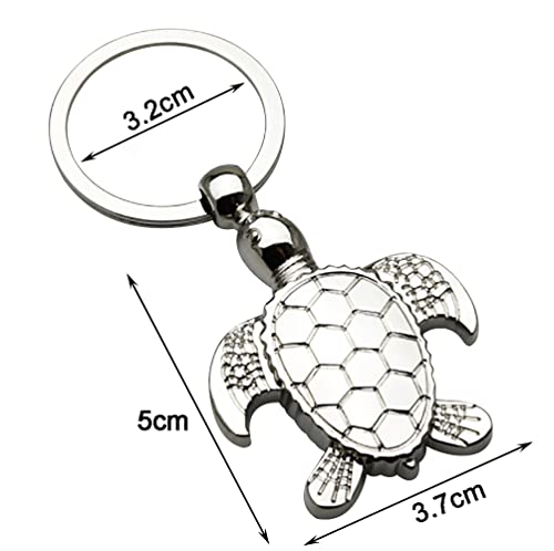 Llavero de animal creativo de metal lindo tortuga llavero colgante llavero bolso decoración del teléfono del coche 10 x 6 cm, plata