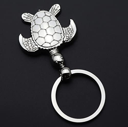 Llavero de animal creativo de metal lindo tortuga llavero colgante llavero bolso decoración del teléfono del coche 10 x 6 cm, plata