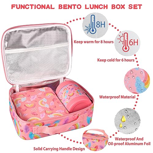 LOGEEYAR Fiambrera Bento Box para niños con 300ml Termo para Comida, compartimentos,Bolsas isotérmicas para el almuerzo,Lunchbox,Fiambrera ideal para guardería y escuela,Arco Iris